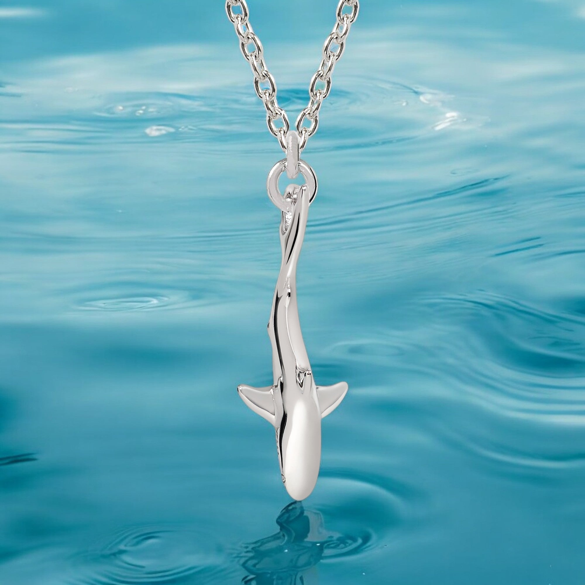 Mini Shark Charm Sterling Silver Necklace