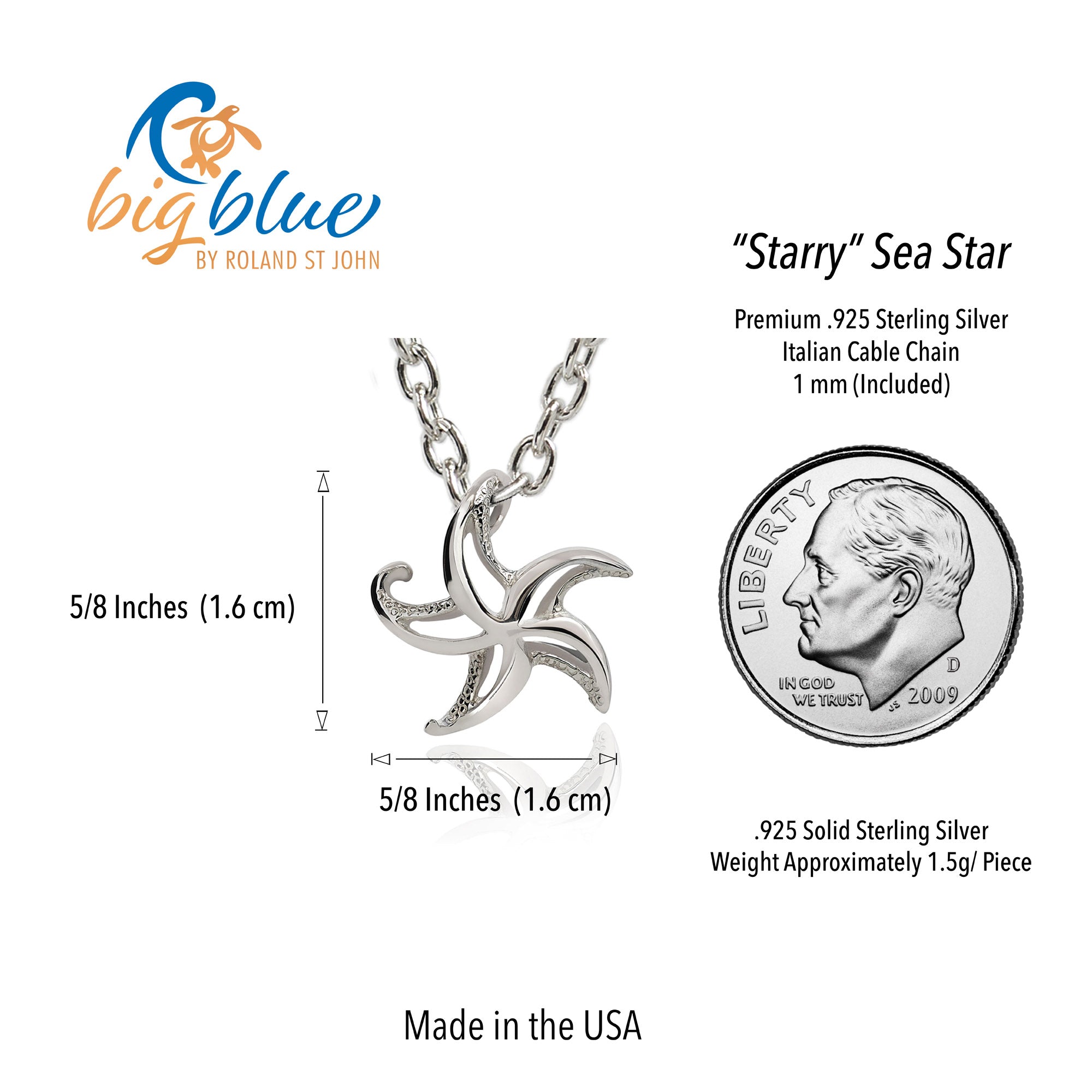 Starfish Necklace Sterling Silver for Women