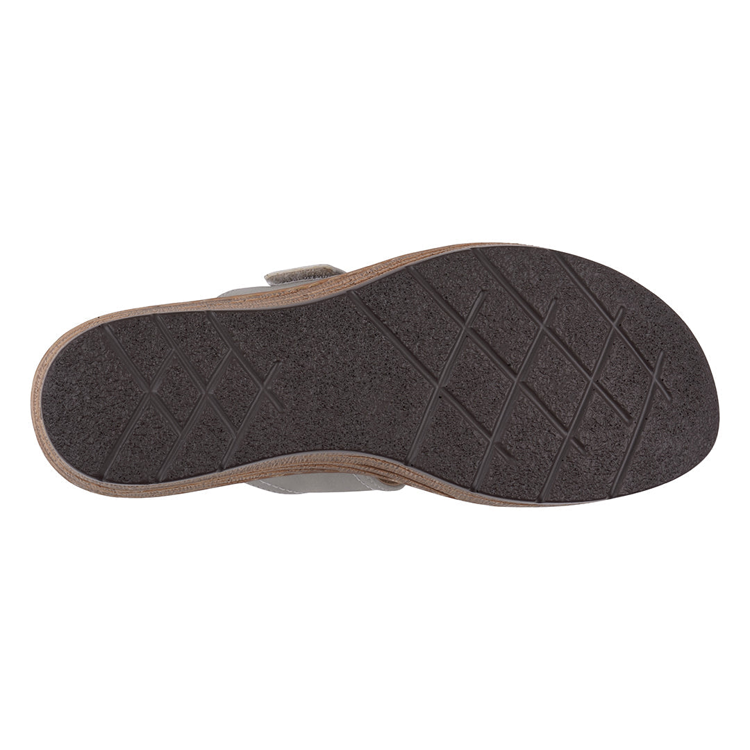 Dark brown sandal sole with textured pattern on a white background