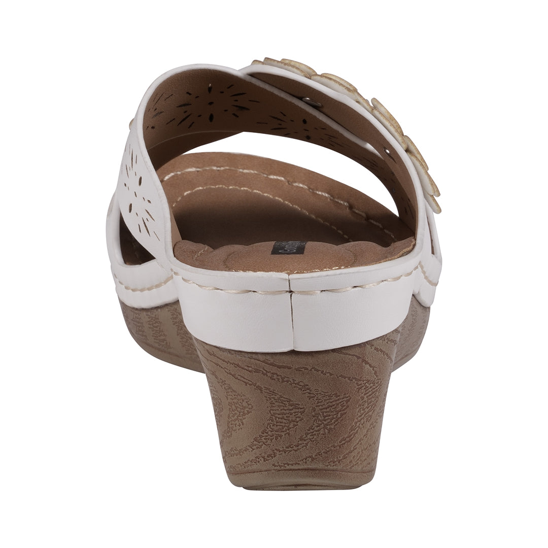 Brown and white sandal on a white background