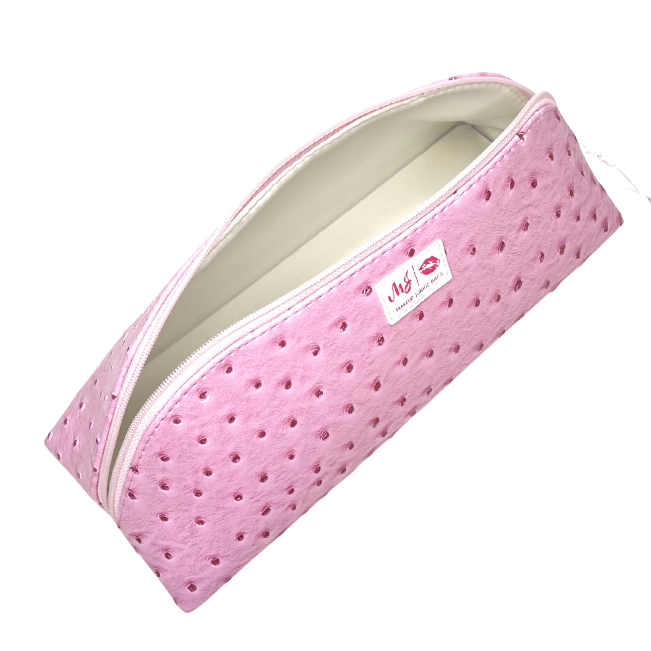 Pink perforated pouch with a zipper on a white background
