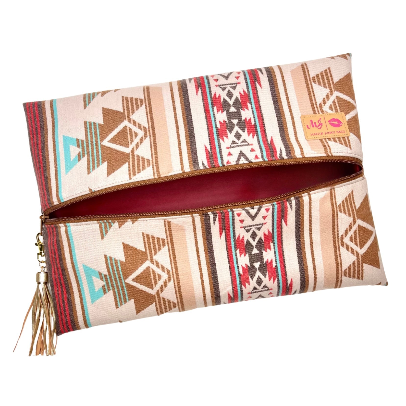 Clutch bag with tribal pattern on a white background
