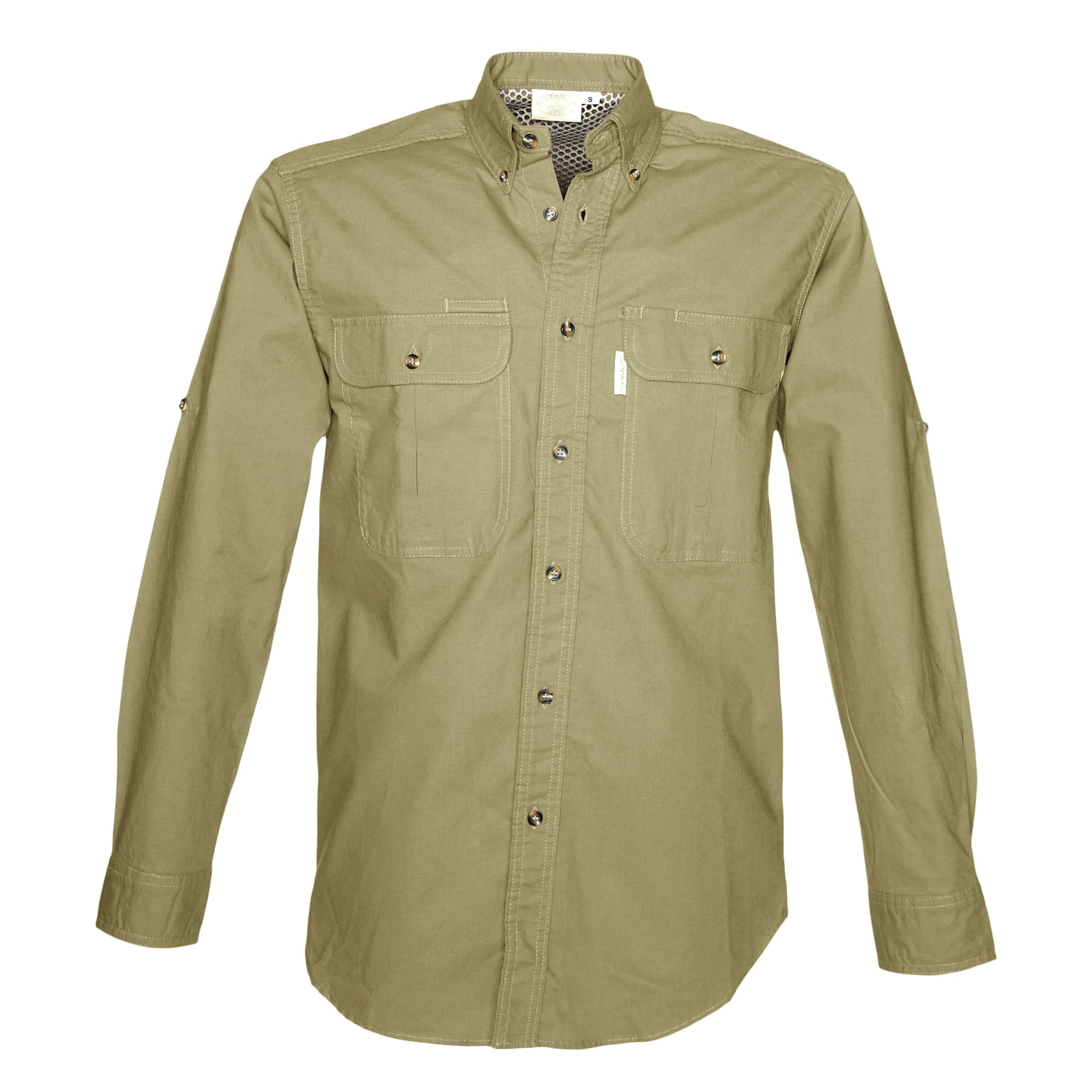 Khaki shirt with long sleeves on a white background