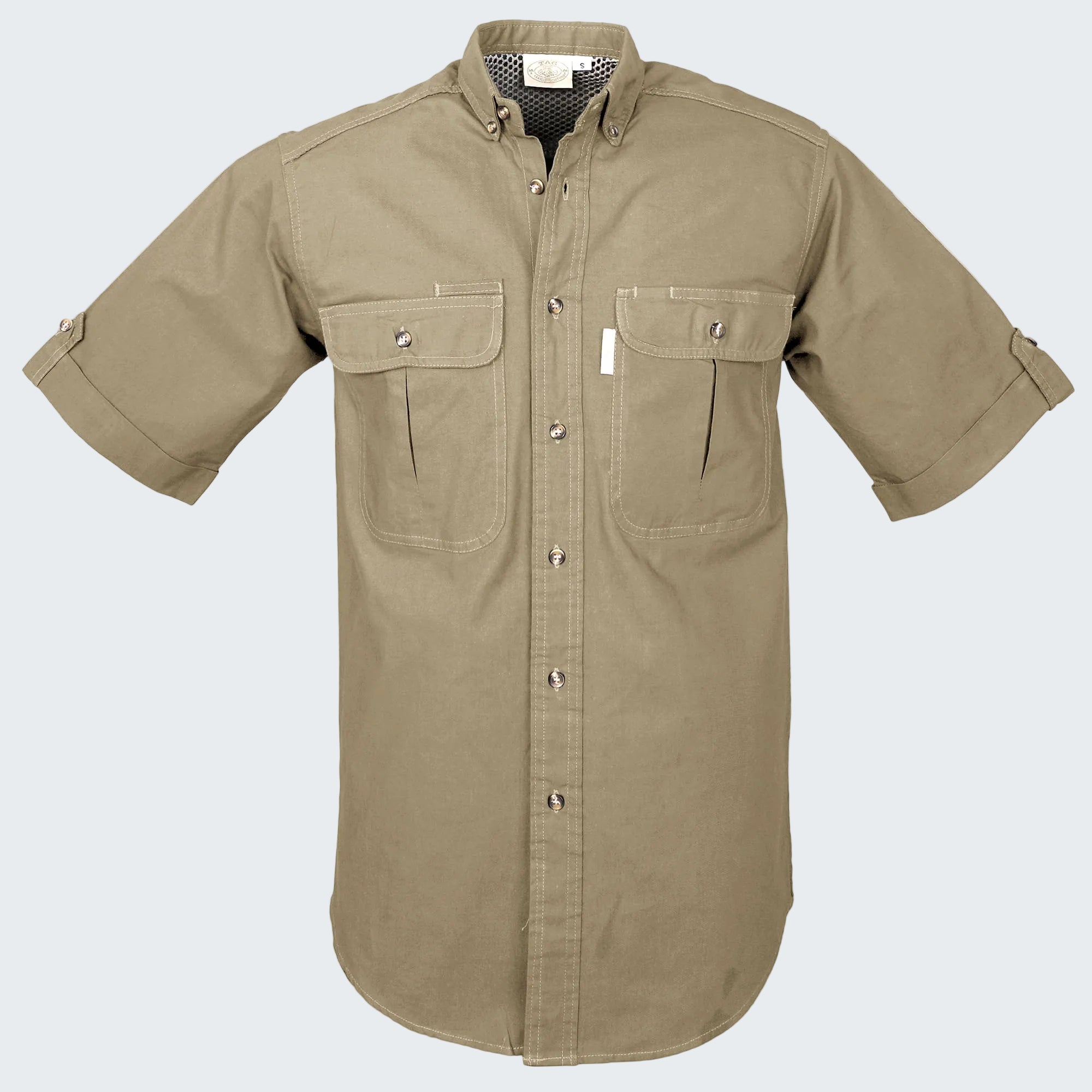 Khaki shirt with short sleeves on a white background
