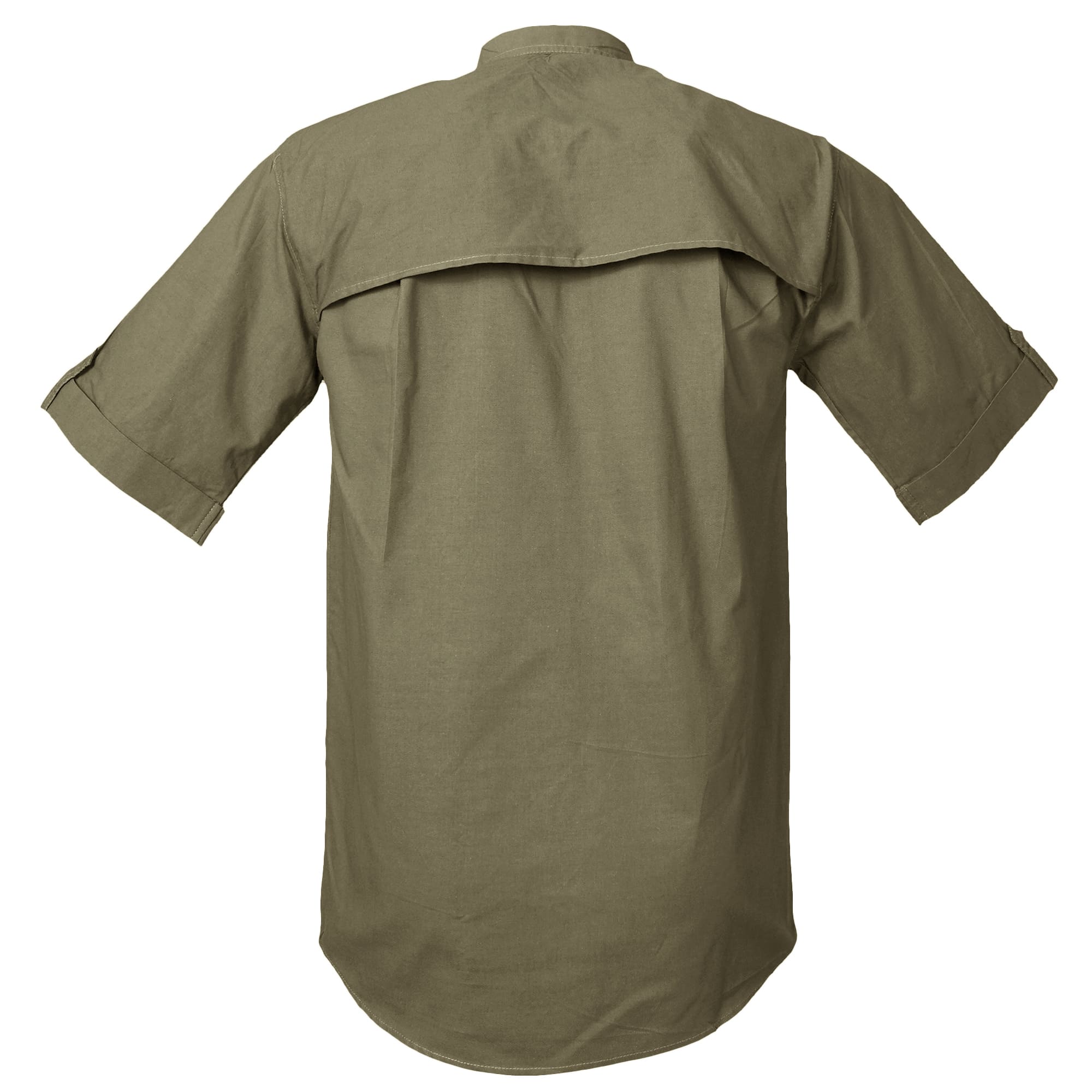 Olive green short-sleeve shirt on a white background