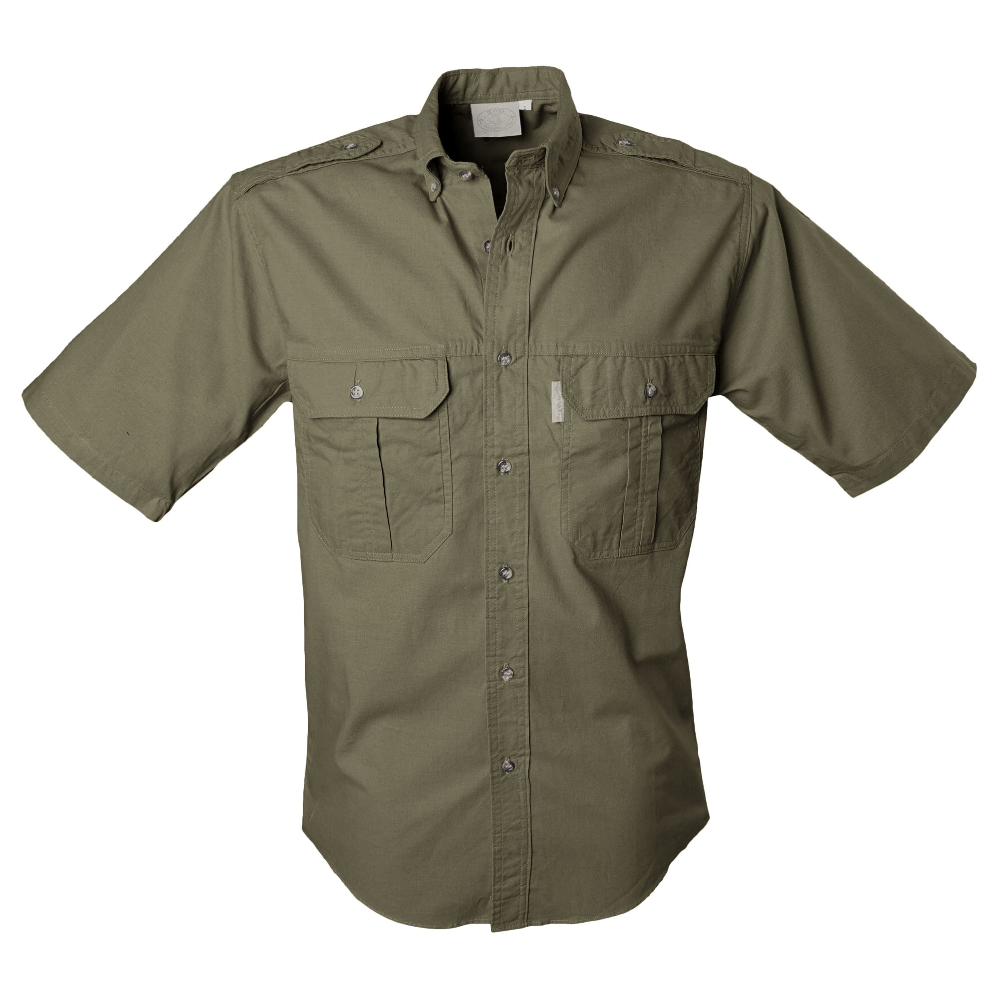 Green short-sleeve shirt with pockets on a white background