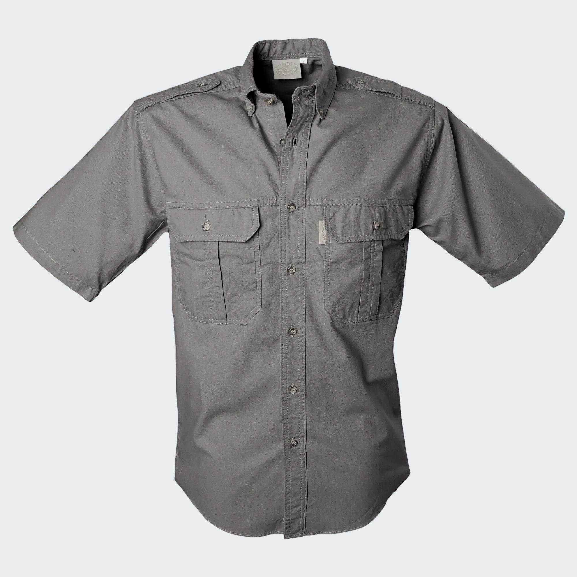 Gray short-sleeve shirt with pockets on a white background