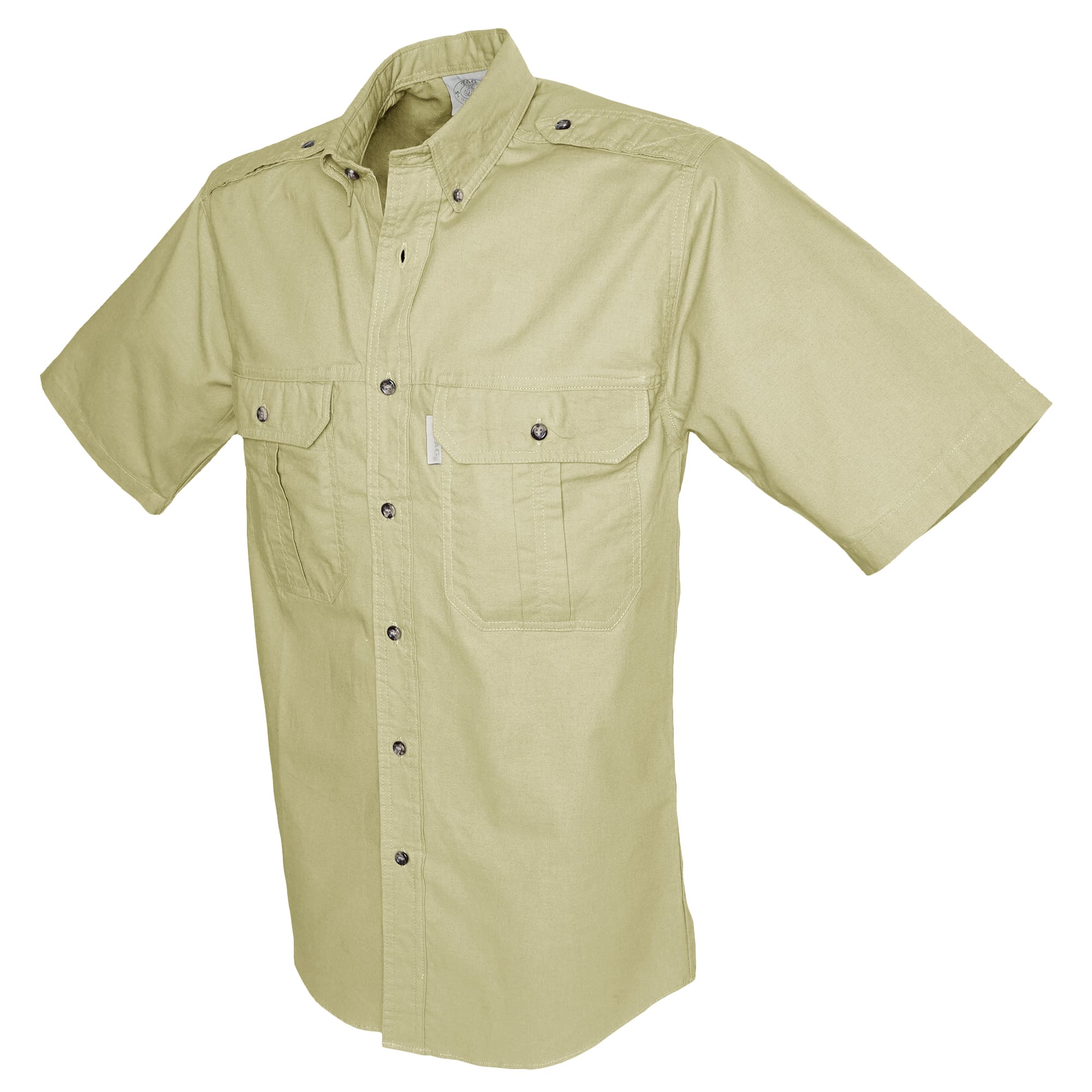 Light green short-sleeve shirt with button details on a white background