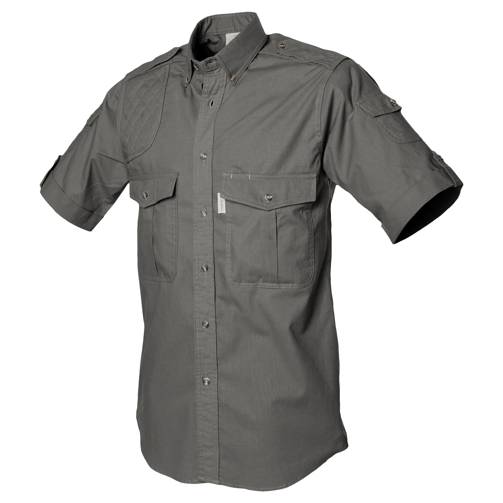 Gray short-sleeve shirt with pockets on a white background