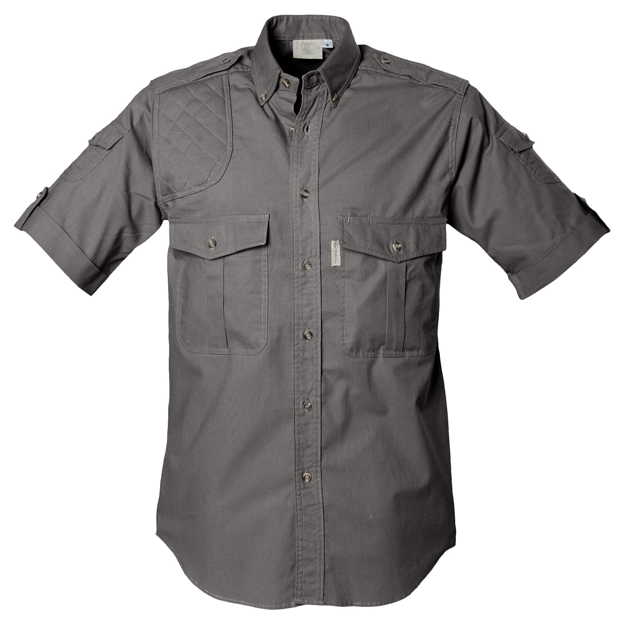 Gray short-sleeve shirt with pockets on a white background