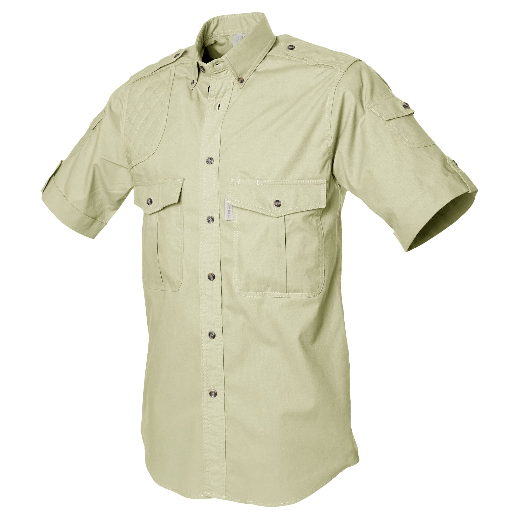 Beige short-sleeve shirt with pockets on a white background