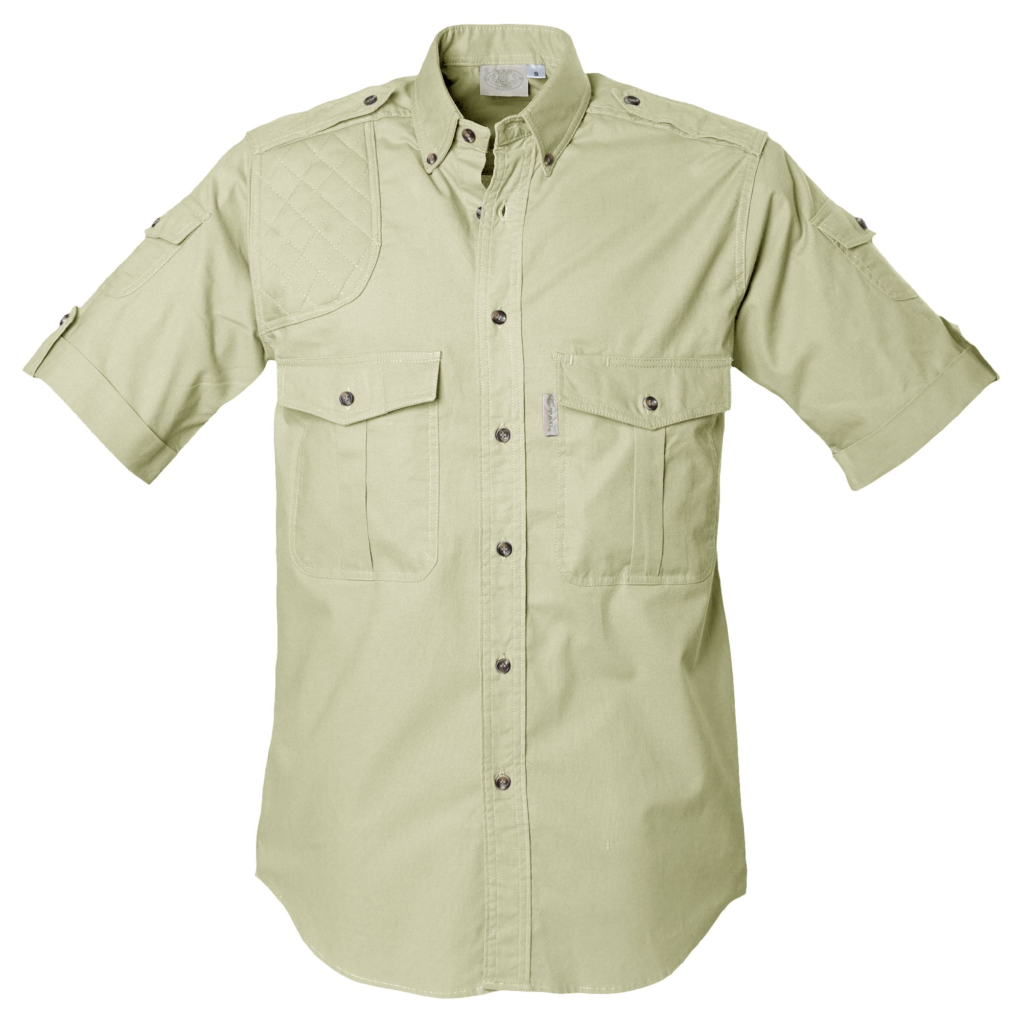 Light green short-sleeve shirt with pockets on a white background