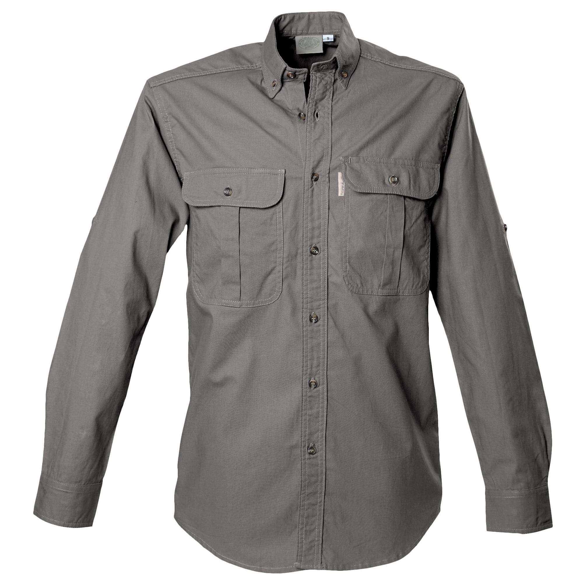 Khaki shirt with two front pockets on a white background