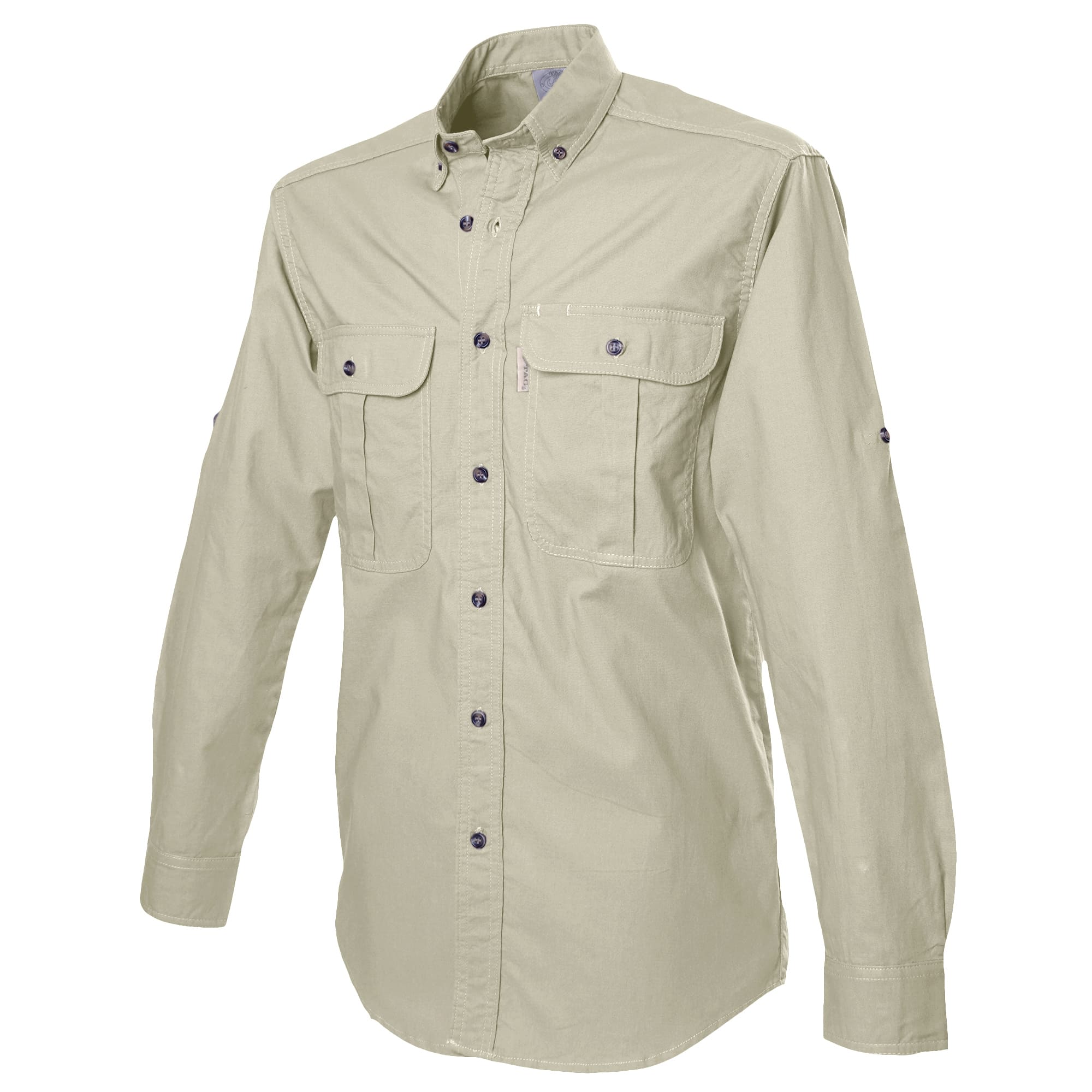 Light green button-up shirt with two front pockets on a white background