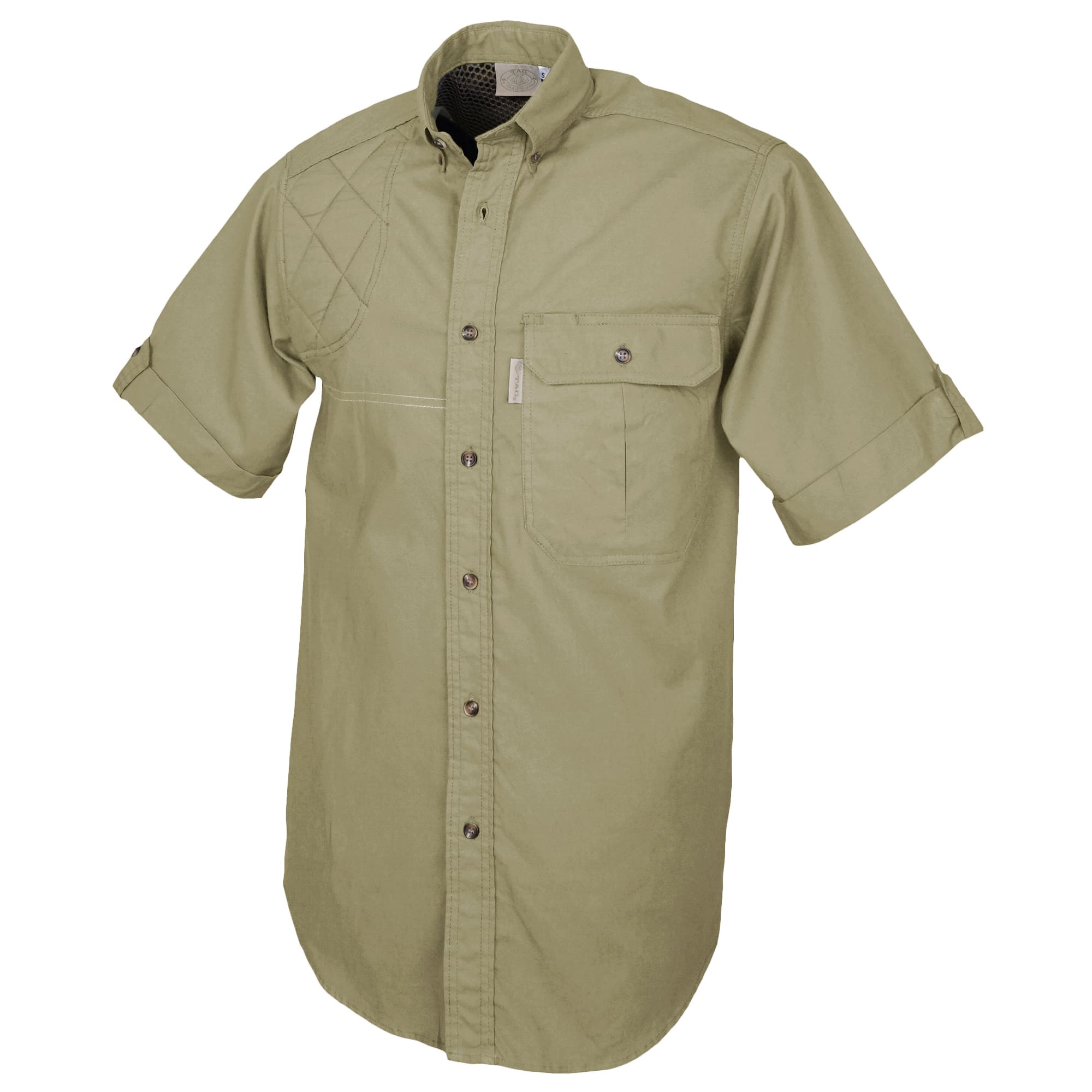 Khaki short-sleeve shirt on a white background