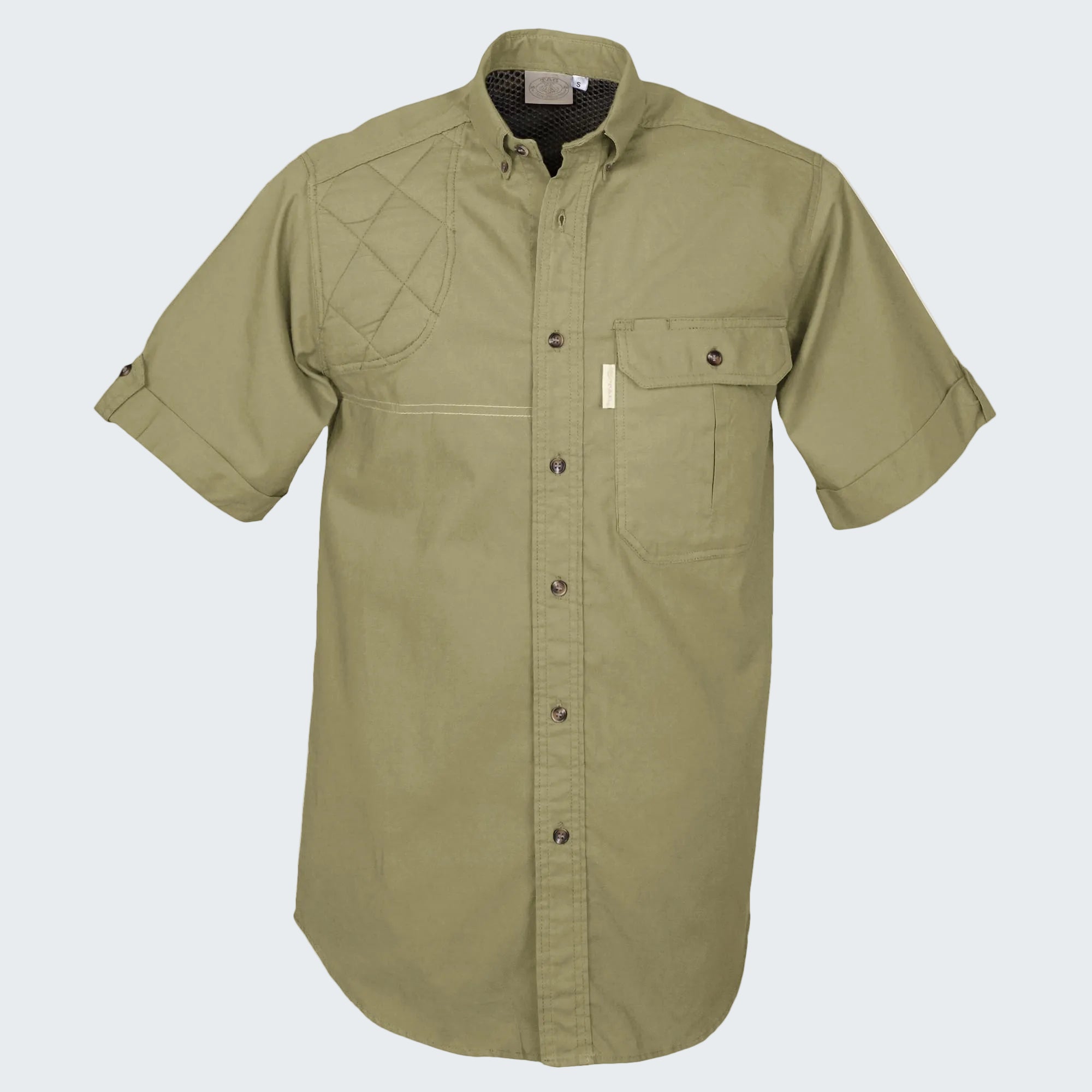 Green short-sleeve shirt on a white background