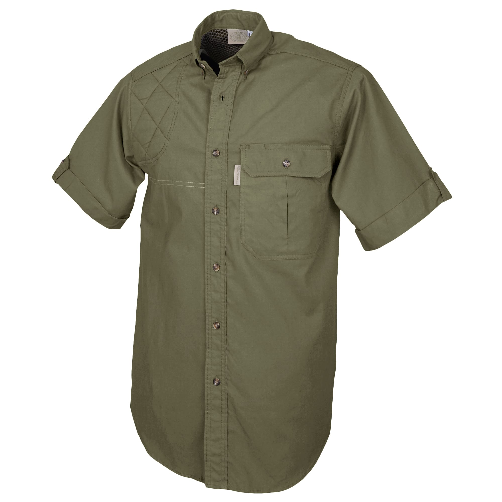 Green short-sleeve shirt with a pocket on a white background
