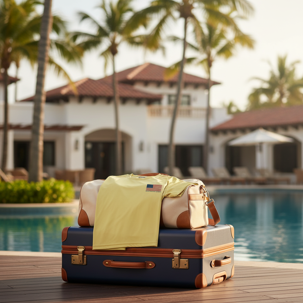 Yellow t-shirt with American flag design on a white background
