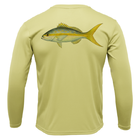 Light green long-sleeve shirt with a fish graphic on the back against a white background