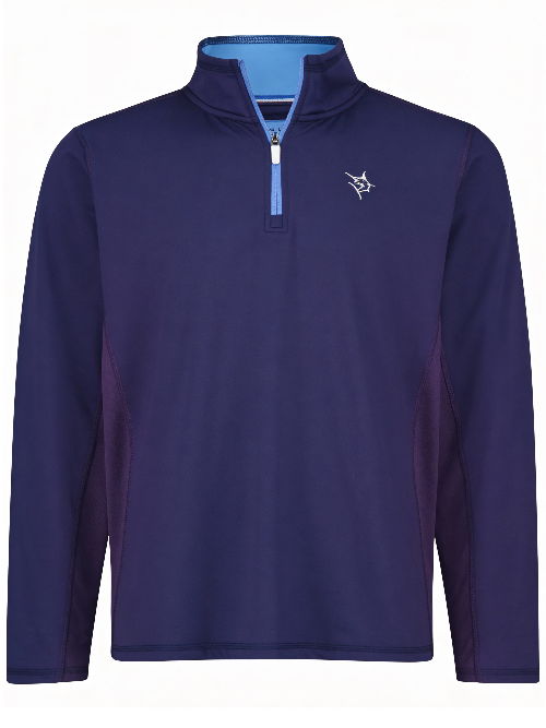 Navy long-sleeve shirt with a small logo on a white background