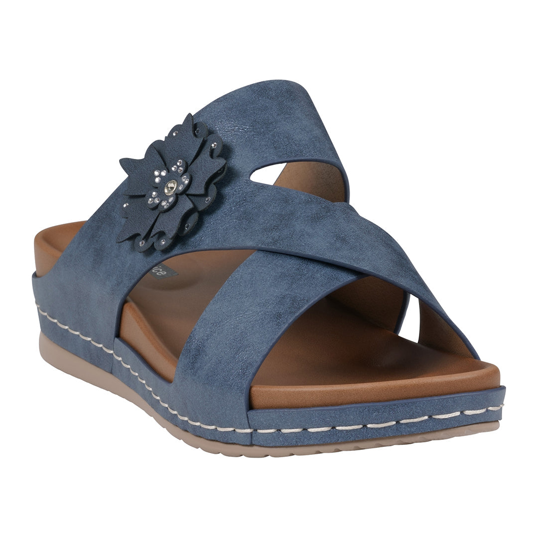 GC Shoes Women's Nessie Blue Flower Comfort Sandals