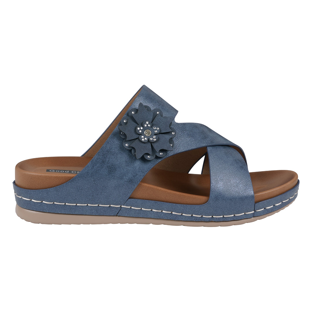 GC Shoes Women's Nessie Blue Flower Comfort Sandals