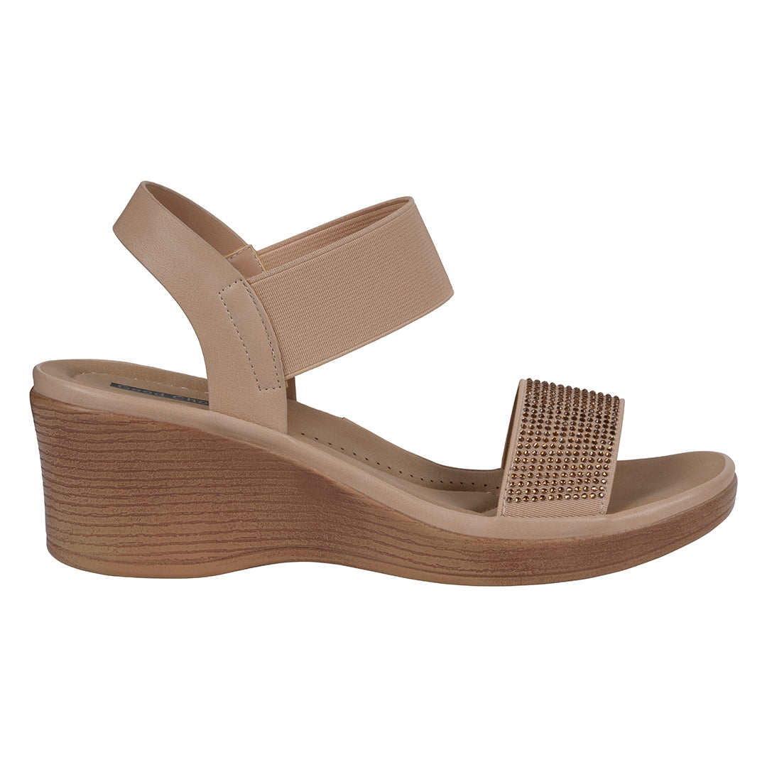 GC Shoes Women's Nia Natural Embellished Elastic Wedge Sandals