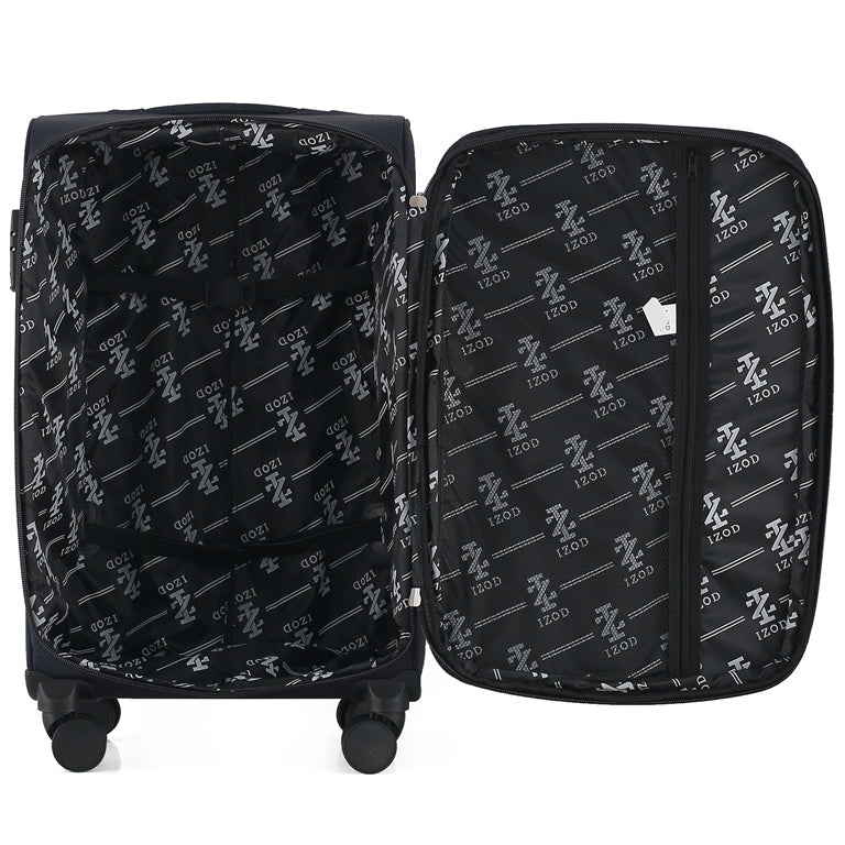 Black suitcase with brand logo on a white background