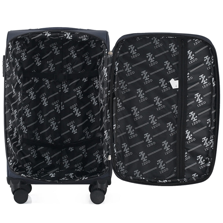 Black suitcase with brand logo on a white background