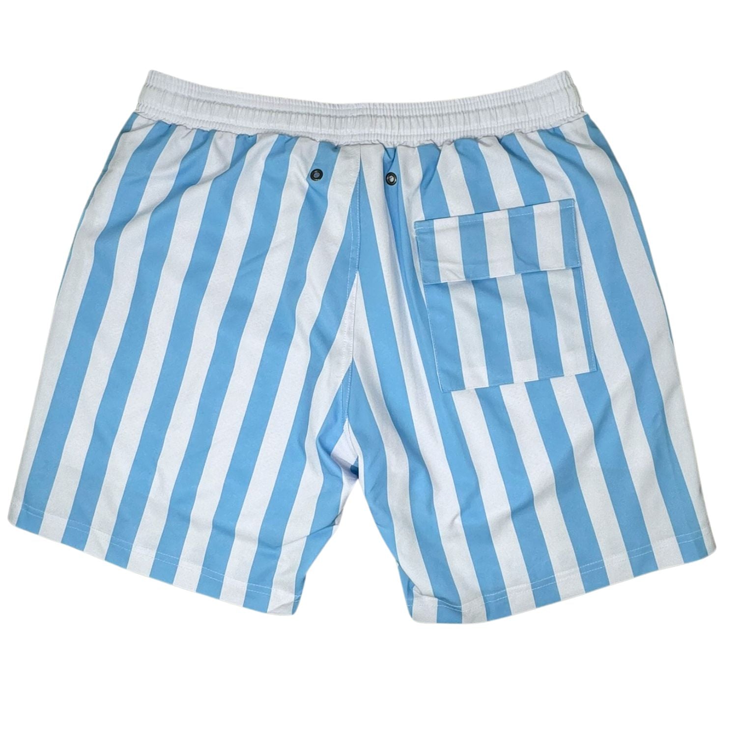 Blue and white striped shorts on a white background