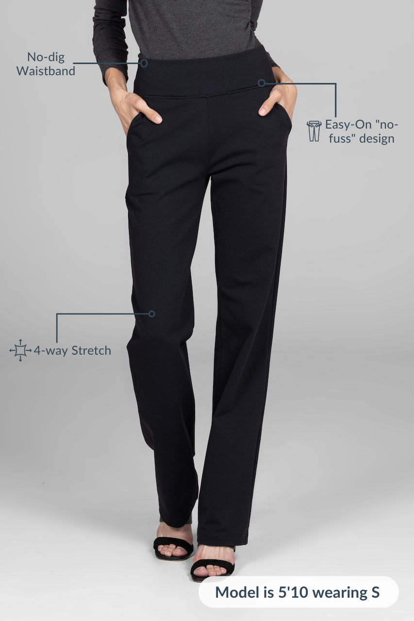 Black pants with features highlighted on a gray background