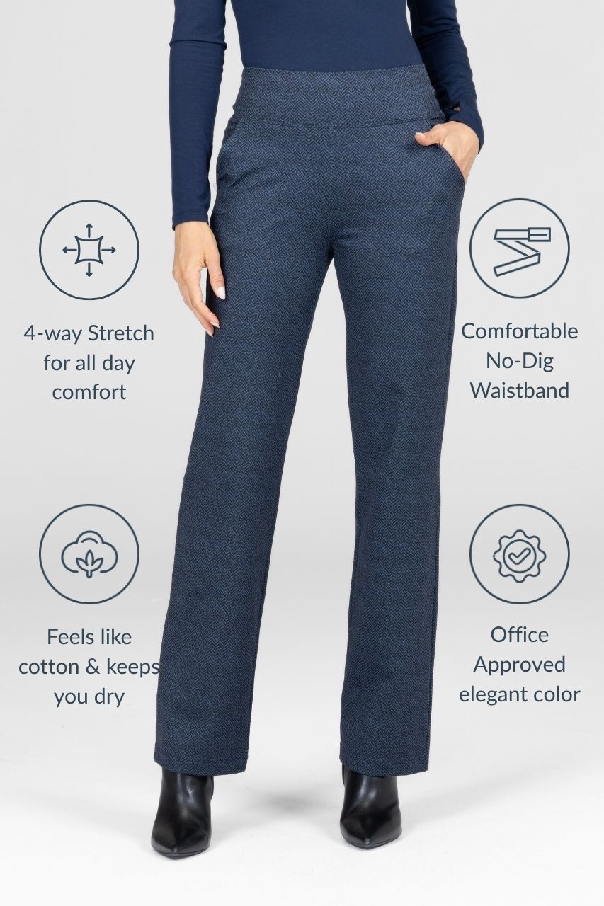 Blue pants with features highlighted on a white background