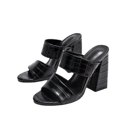 Women's Sandals Fashion Plaid Thick Heel High Heel Shoes - Sun of the Beach Boutique