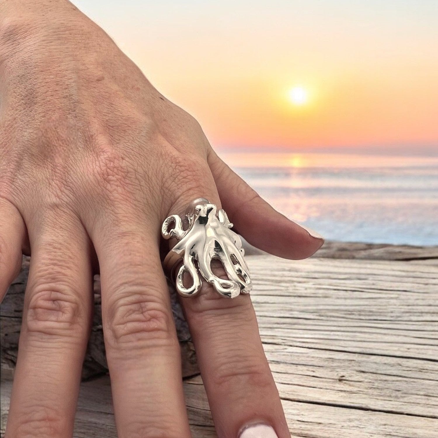 Adjustable Octopus Ring Sterling Silver