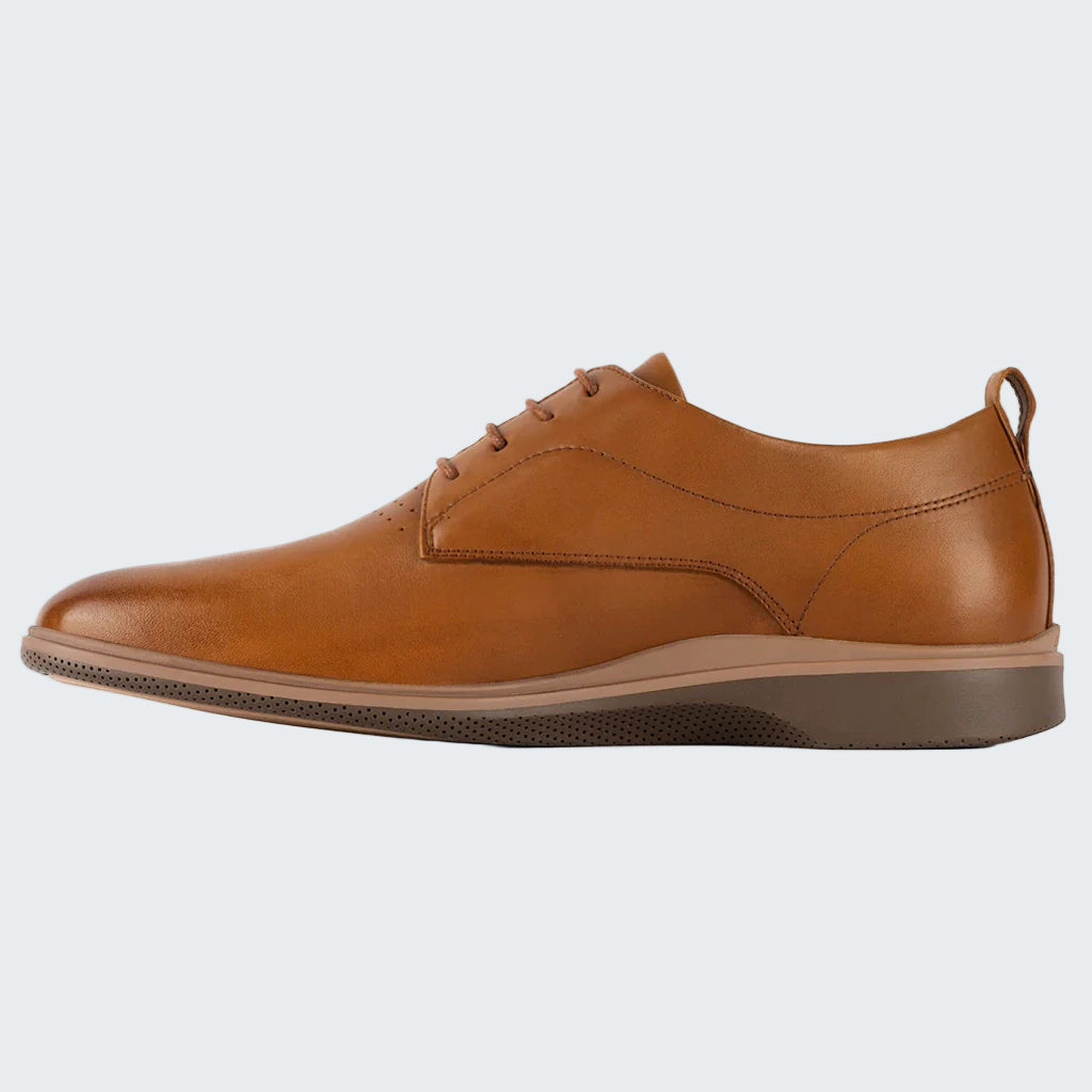 Brown leather shoe on a white background