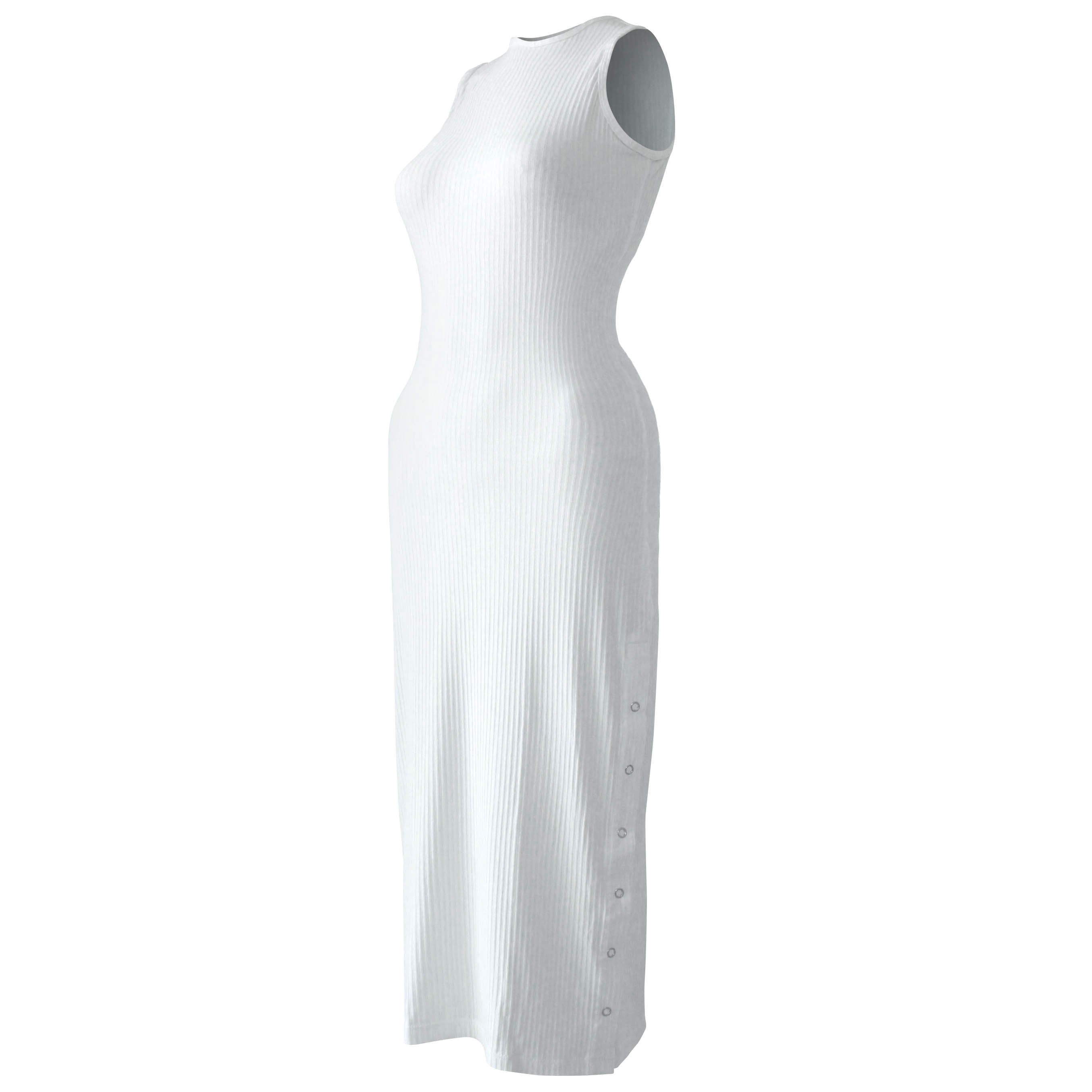 White sleeveless dress on a white background
