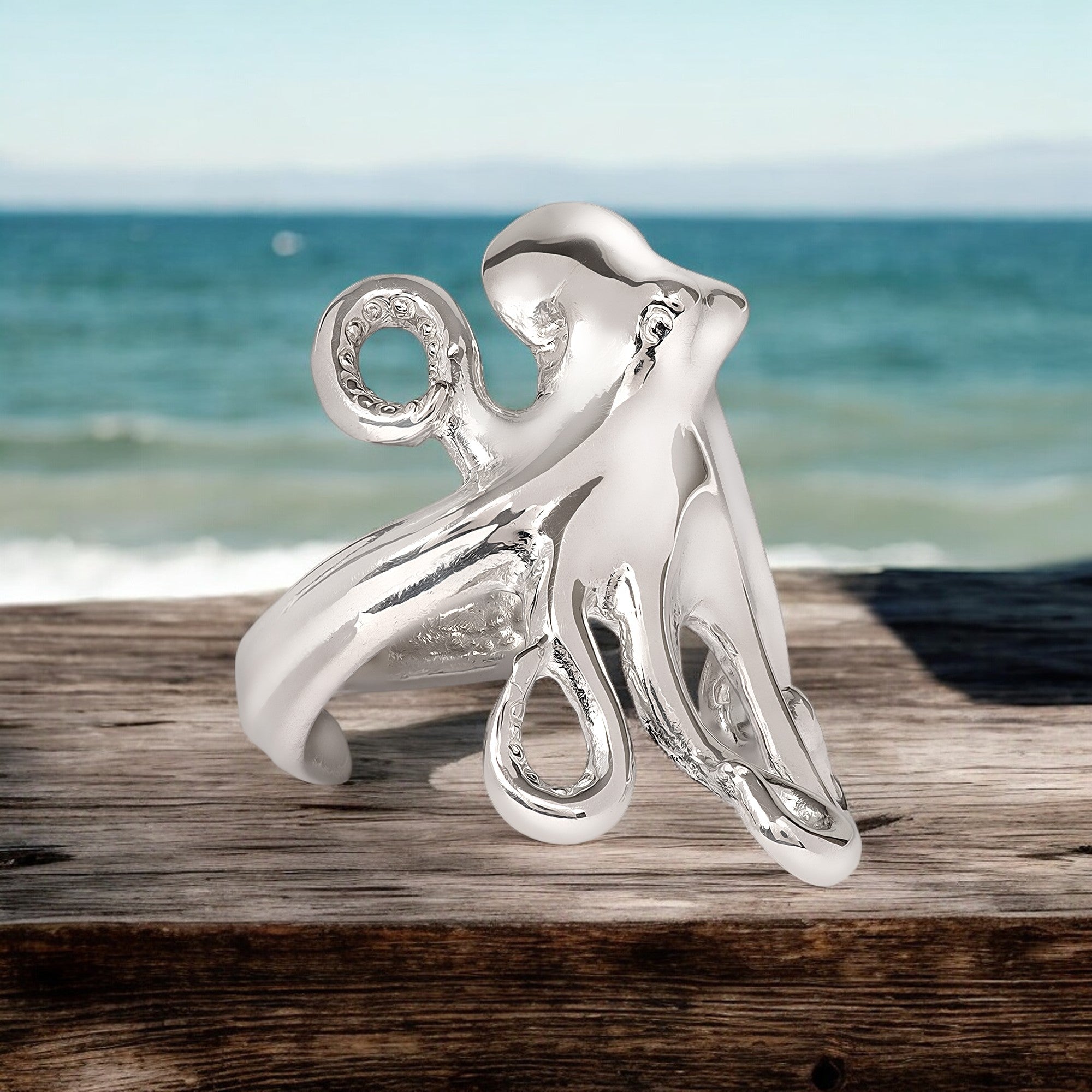 Adjustable Octopus Ring Sterling Silver