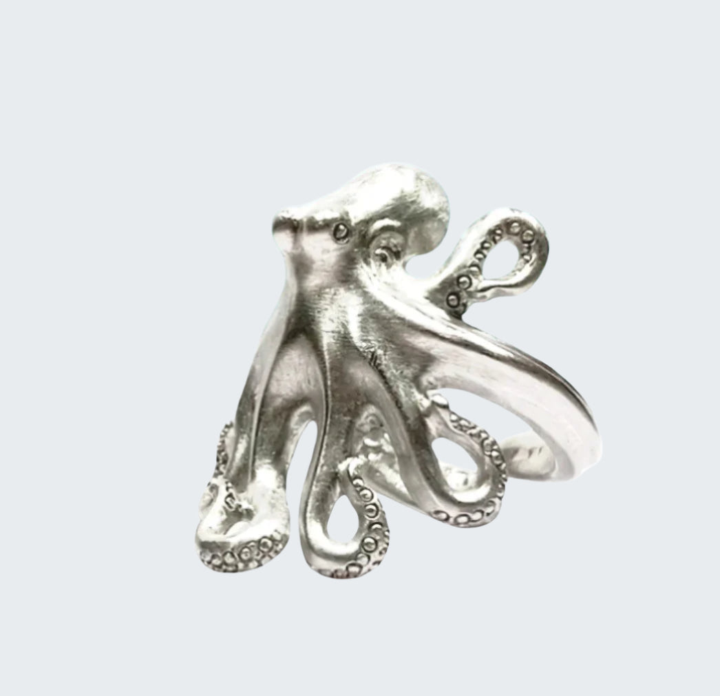 Adjustable Octopus Ring Sterling Silver