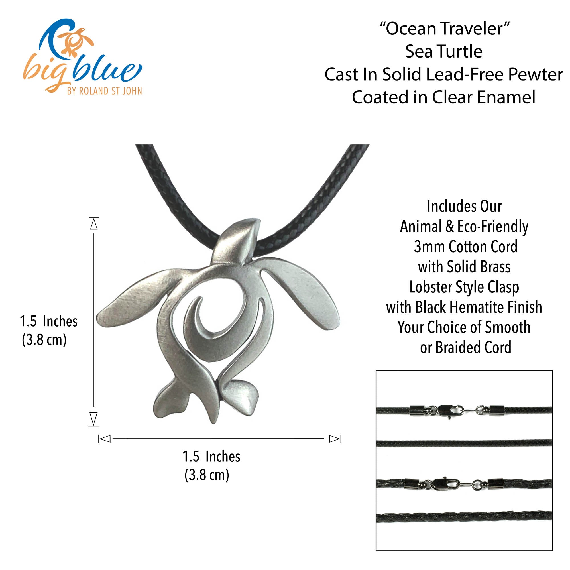 Sea Turtle Necklace Pewter Pendant Necklace