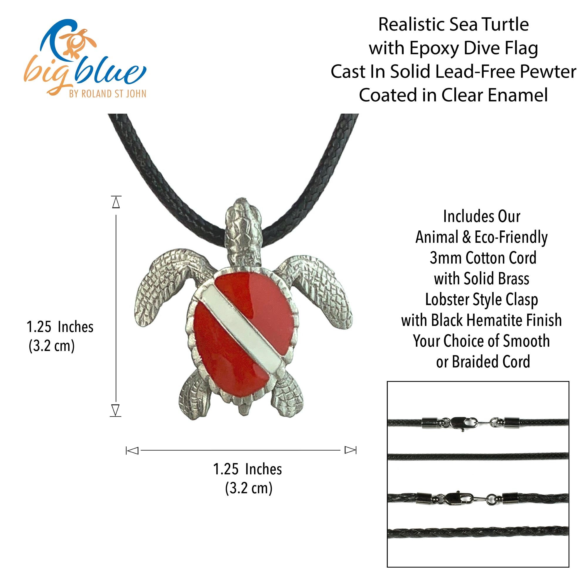 Sea Turtle Necklace Pendant with Dive Flag