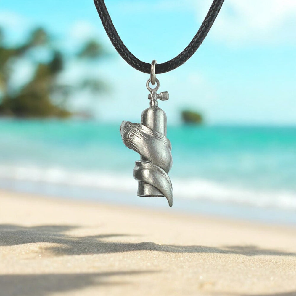 Moray Eel with Scuba Tank Necklace Silver