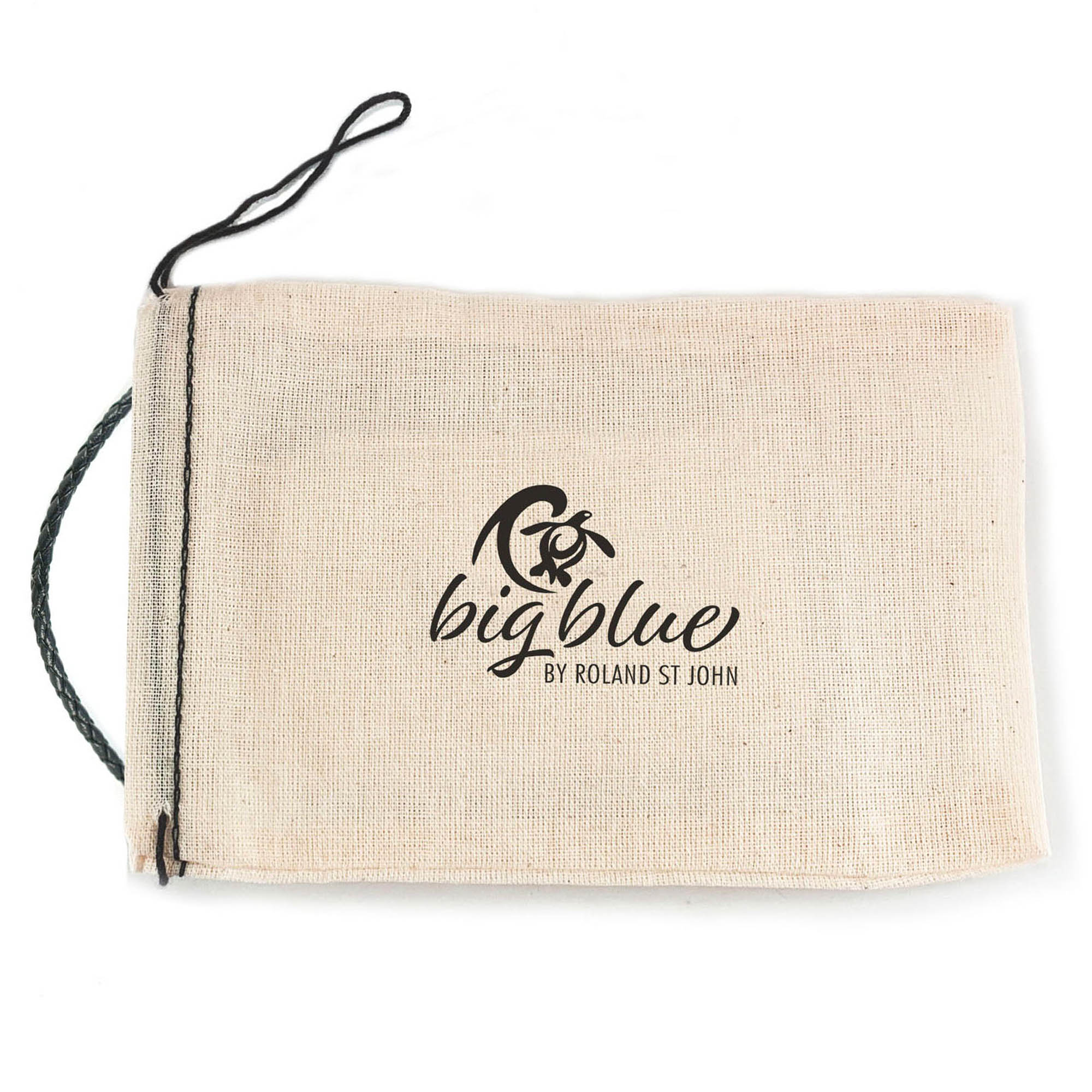 Beige drawstring bag with 'bigblue' logo on a white background