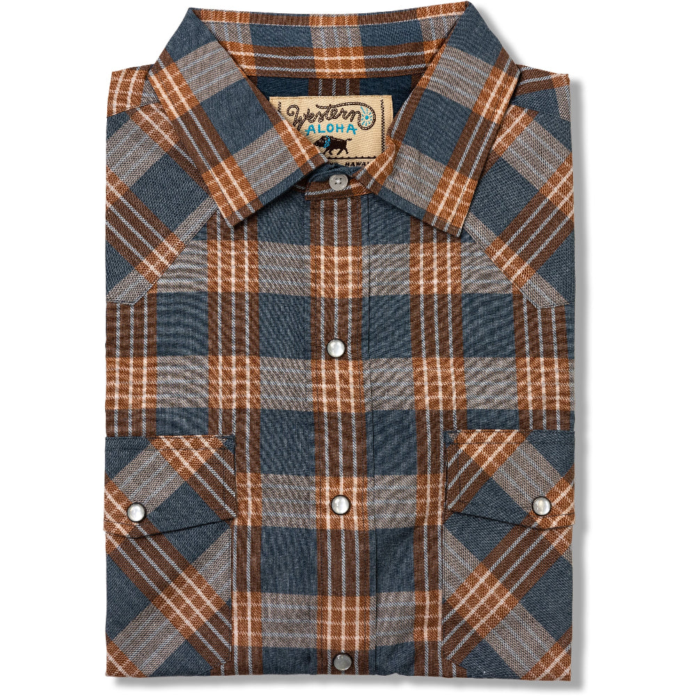 Plaid shirt with a visible brand label on a white background