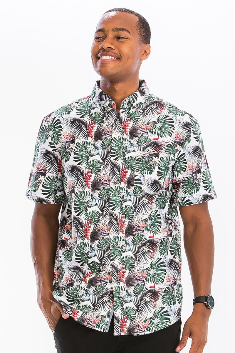 Palm Hawaiian Print Button Down Shirt