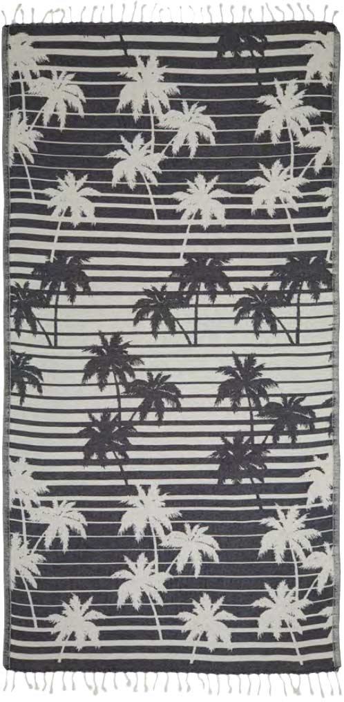 Towel with palm tree pattern on a striped background