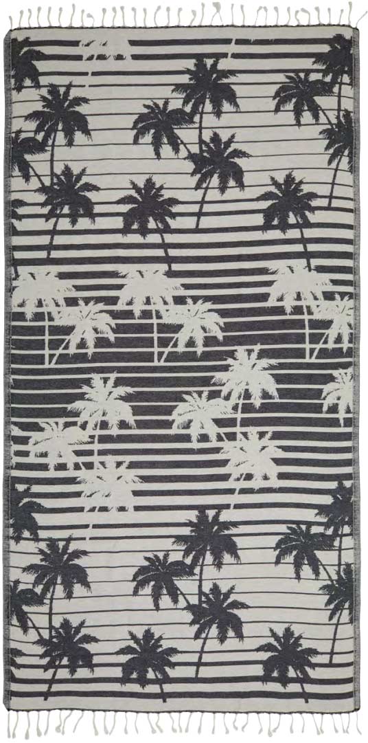 Towel with palm tree pattern on a striped background