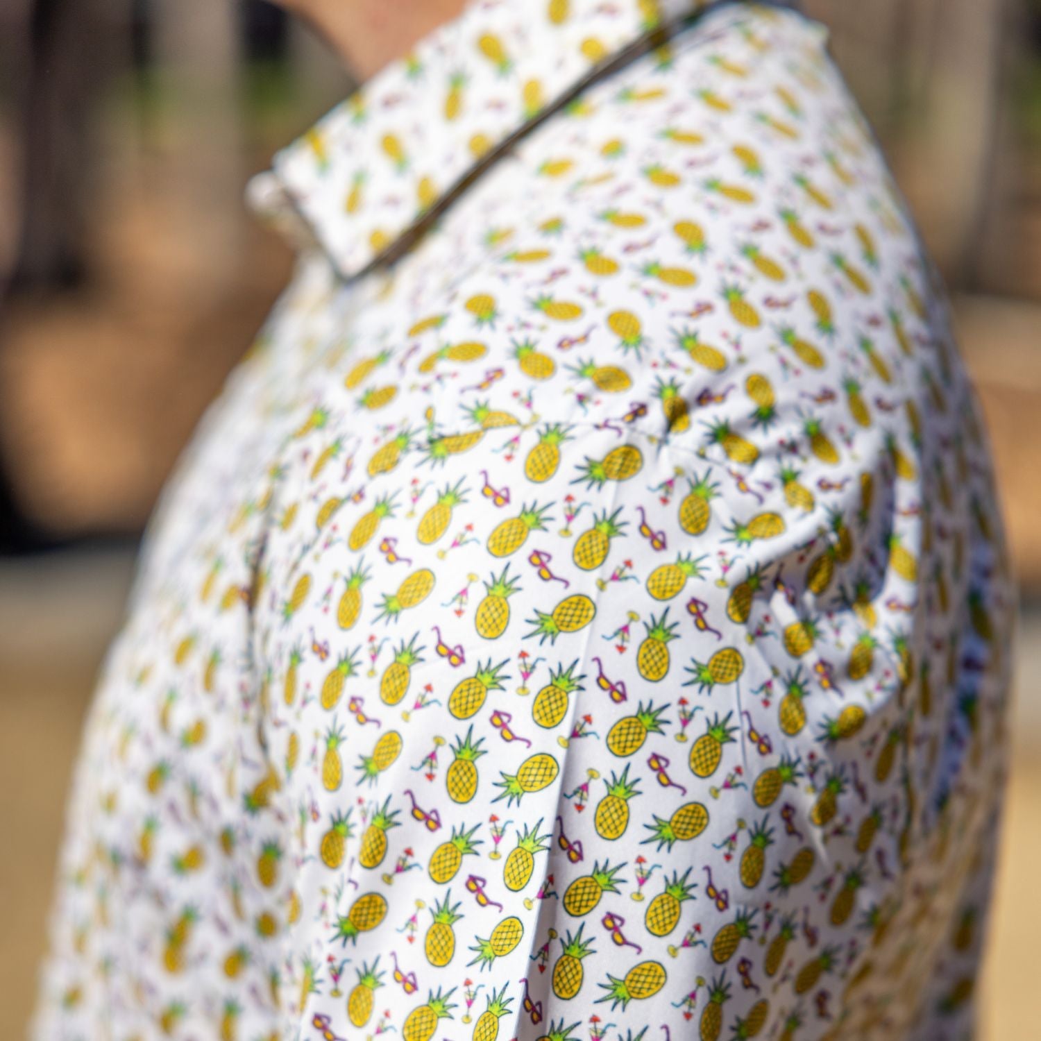 Close-up of a shirt with pineapple pattern