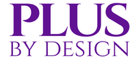 Logo of 'Plus by Design' with purple text on a white background