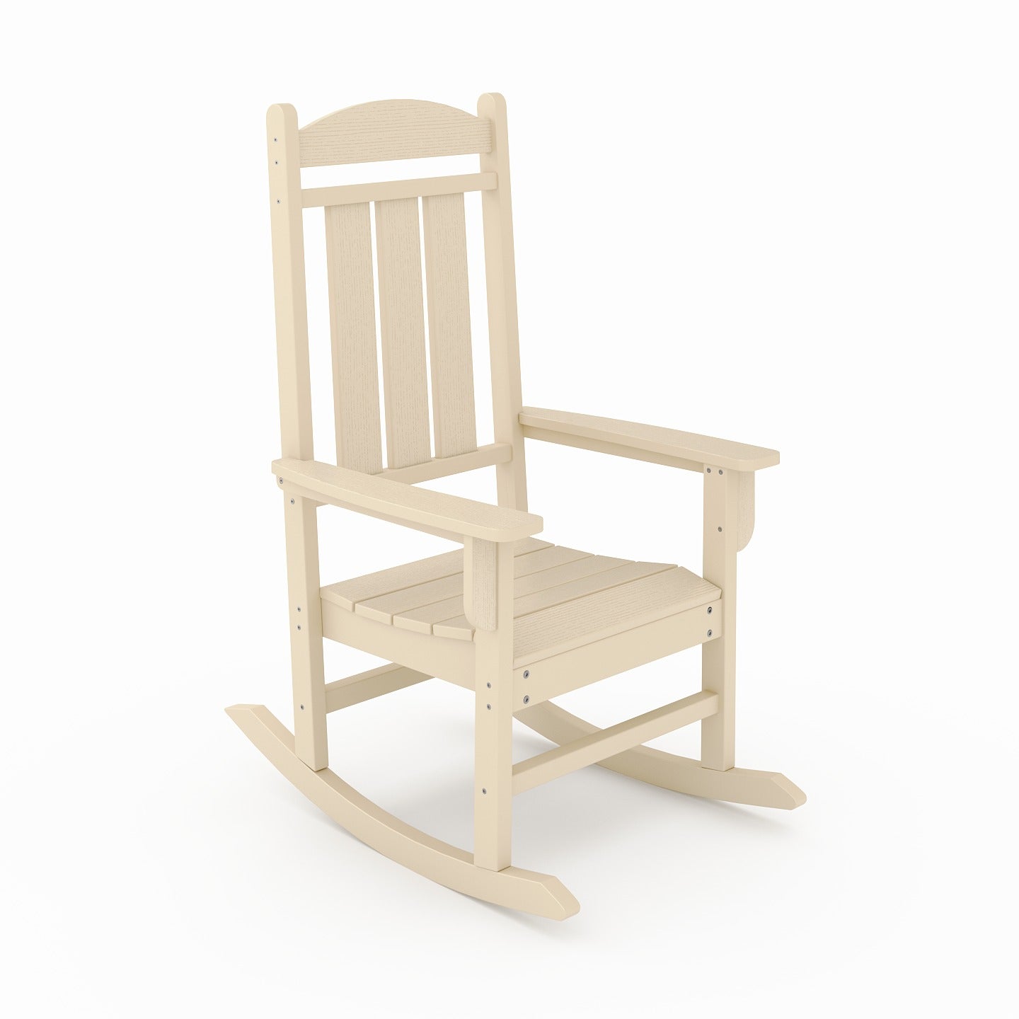 Beige wooden rocking chair on a white background