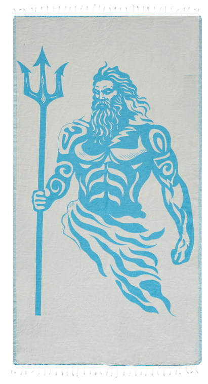 Blue illustration of a bearded figure with a trident on a light gray background